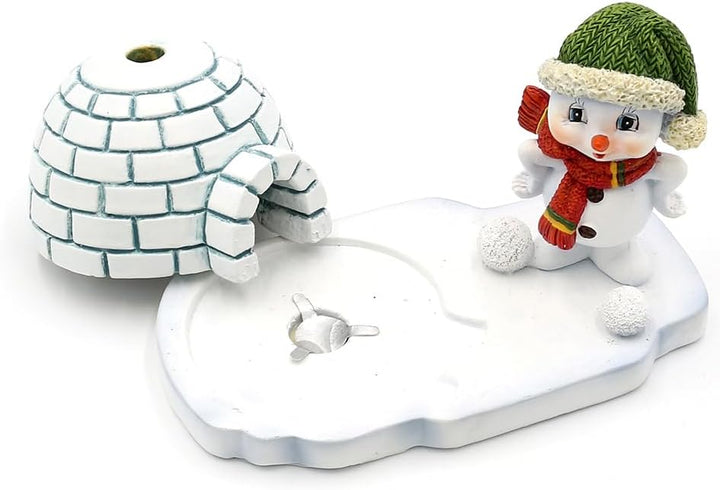 Keramik Schneemann - Deko, Winterkind, Schneemann, Räuchermännchen, Rauchfigur, Schneekind mit grüne