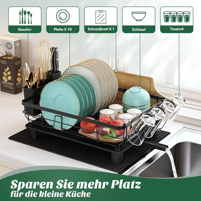 MAJALiS Abtropfgestell Geschirr, Geschirrabtropfgestell mit 360° Drehbarem Auslauf und Abtropfmatte,