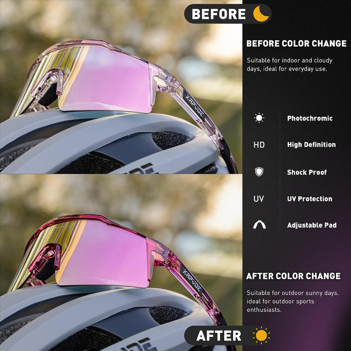KAPVOE Photochromatische Selbsttönend Fahrradbrille TR90 Rahmen für Herren Damen Jungen Mädchen Klar