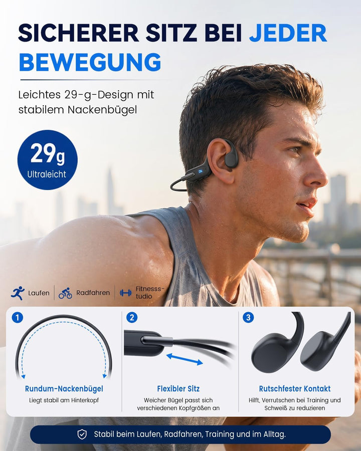 HIFI WALKER Knochenschall Kopfhörer zum Schwimmen, 32 GB MP3, Bluetooth 6.0 Schwarz, Schwarz