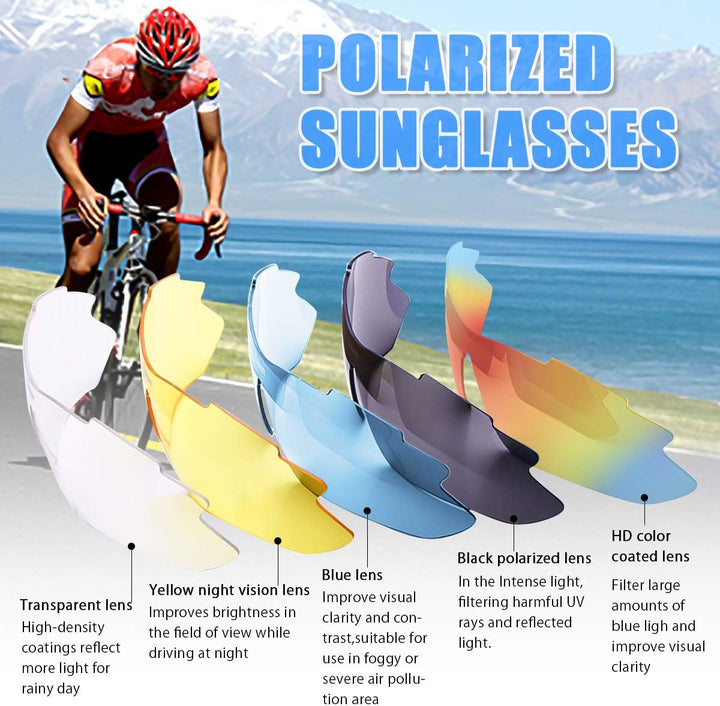 LumiSyne Sportbrille Polarisiert Herren und Damen Radsportbrillen mit 5 Wechselgläsern UV 400 Schutz