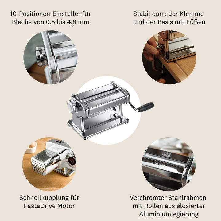 Marcato – Manuelle Nudelmaschine, Rostfrei, 8340 150 Nudelroller 150 mm, 150 Nudelroller 150 mm