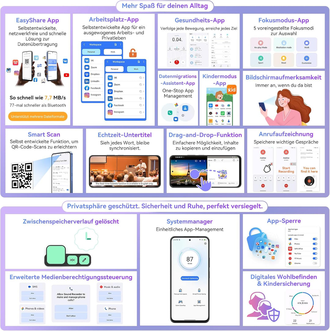 OSCAL Tiger 13 5G Handy ohne Vertrag Gemini AI 24GB+256GB/2TB, Android 14 Smartphone ohne Vertrag 90