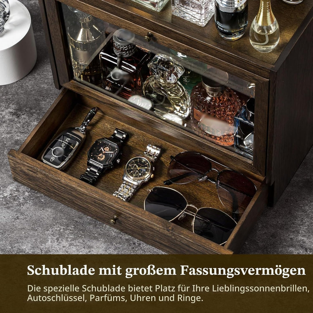 Parfüm Organizer Für Männer &amp; Frauen, Parfum Organizer aus Holz mit Schublade, Grosse Kapazität Stau