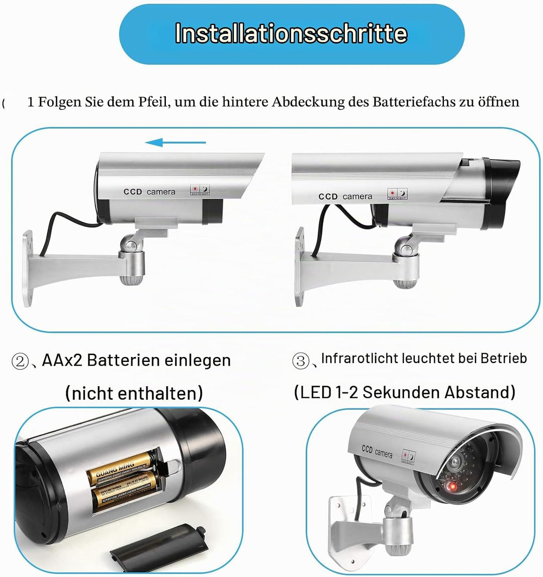 FITNATE 4 Stück Kamera attrappe, Fake Kamera Outdoor, Batteriebetrieben, regenbeständig, CCTV-Überwa
