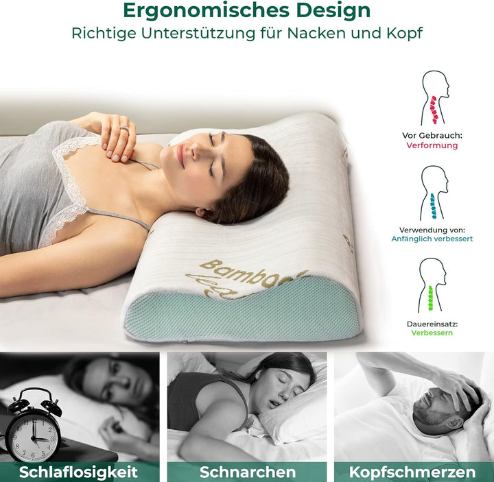 Kopfkissen Nackenkissen Memory Foam Ergonomisches und Orthopädisches Kissen für Bett Nackenstützkiss