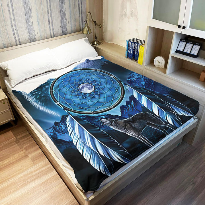 YISUMEI Decke 150x200 cm Kuscheldecken Sanft Flanell Weich Fleecedecke Traumfänger mit Wolf und Weis