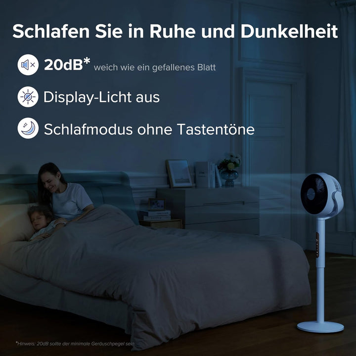 Levoit 20dB Standventilator Leise, Oszillierender Ventilator mit Sensor und Fernbedienung, 2465m³/h