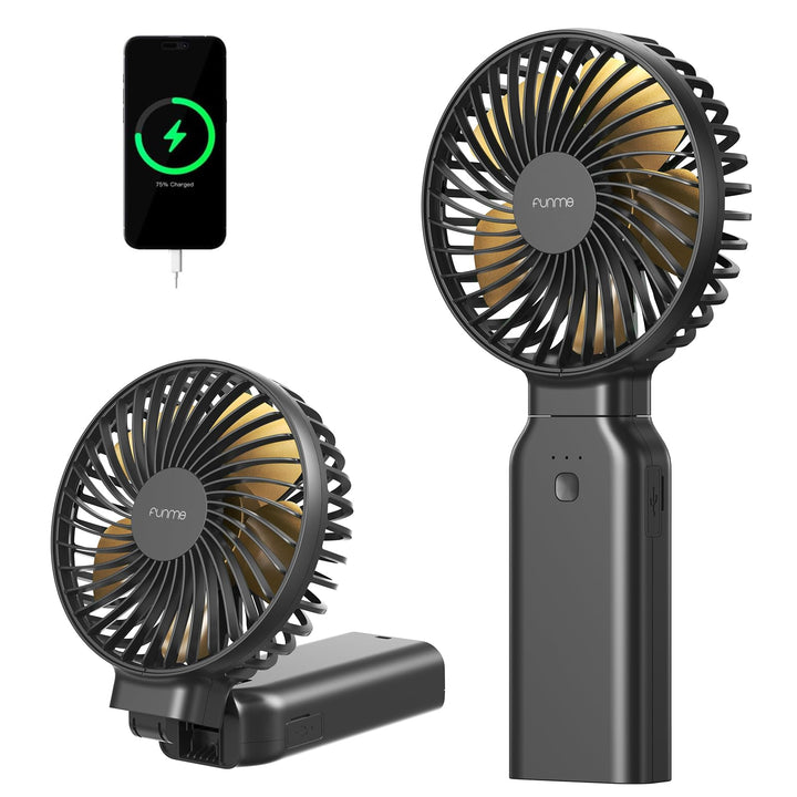 Funme Handventilator 10000mAh, 53H Laufzeit Tragbarer Lüfter mit Powerbank, Ventilator Hand 4 Stufen