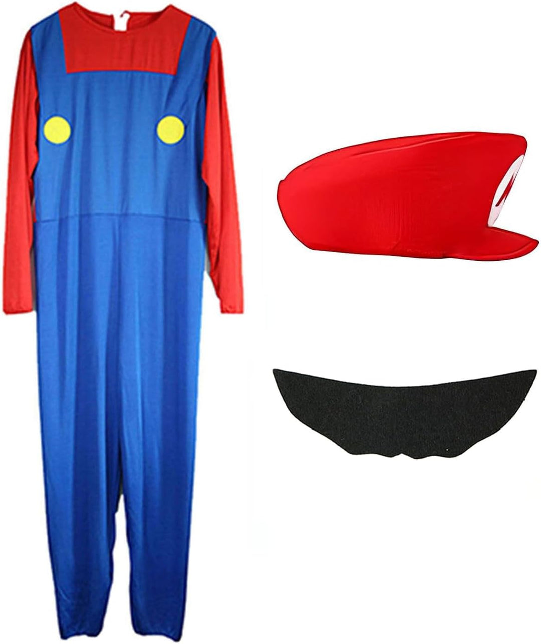 VISVIC Cosplay Kostüm Super Brothers Klempner, Kostüm mit Bodysuit, Cap und Schnurrbart, Karneval Ha