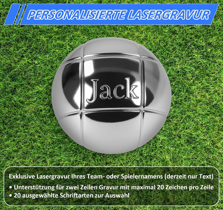 Boule Set mit Gravur/Ohne Gravur,Personalisierte Boule Set mit Tragetasche/Hartschalenkoffer, 6/8 Bo