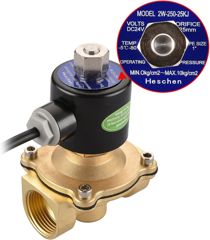 Heschen Elektrisches Magnetventil aus Messing, 2W-250-25KJ, PT1'', DC24V, Direktes Handeln für Wasse