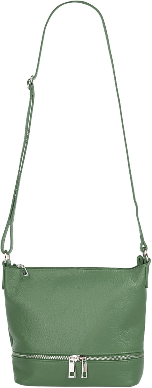 Umhängetasche Echt Leder Damen Made in Italy, verstellbarer Schultergurt, Handtasche mit Reissversch
