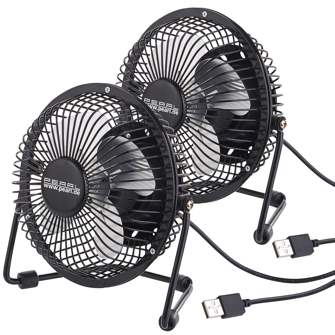 PEARL Ventilator USB: 2er-Set Mini-USB-Tischventilatoren, Vollmetall, neigbar um 360°, 2,5 W (Tisch-