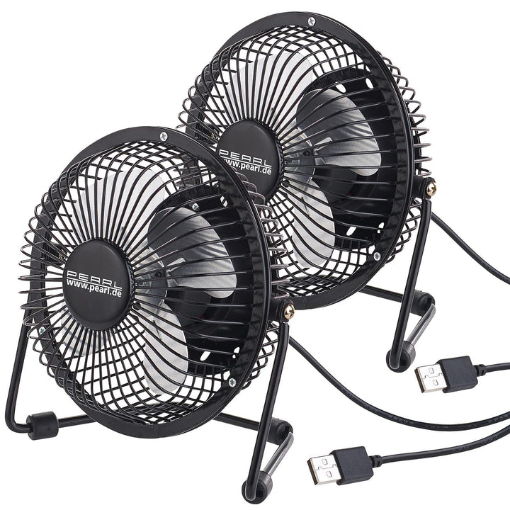 PEARL Ventilator USB: 2er-Set Mini-USB-Tischventilatoren, Vollmetall, neigbar um 360°, 2,5 W (Tisch-