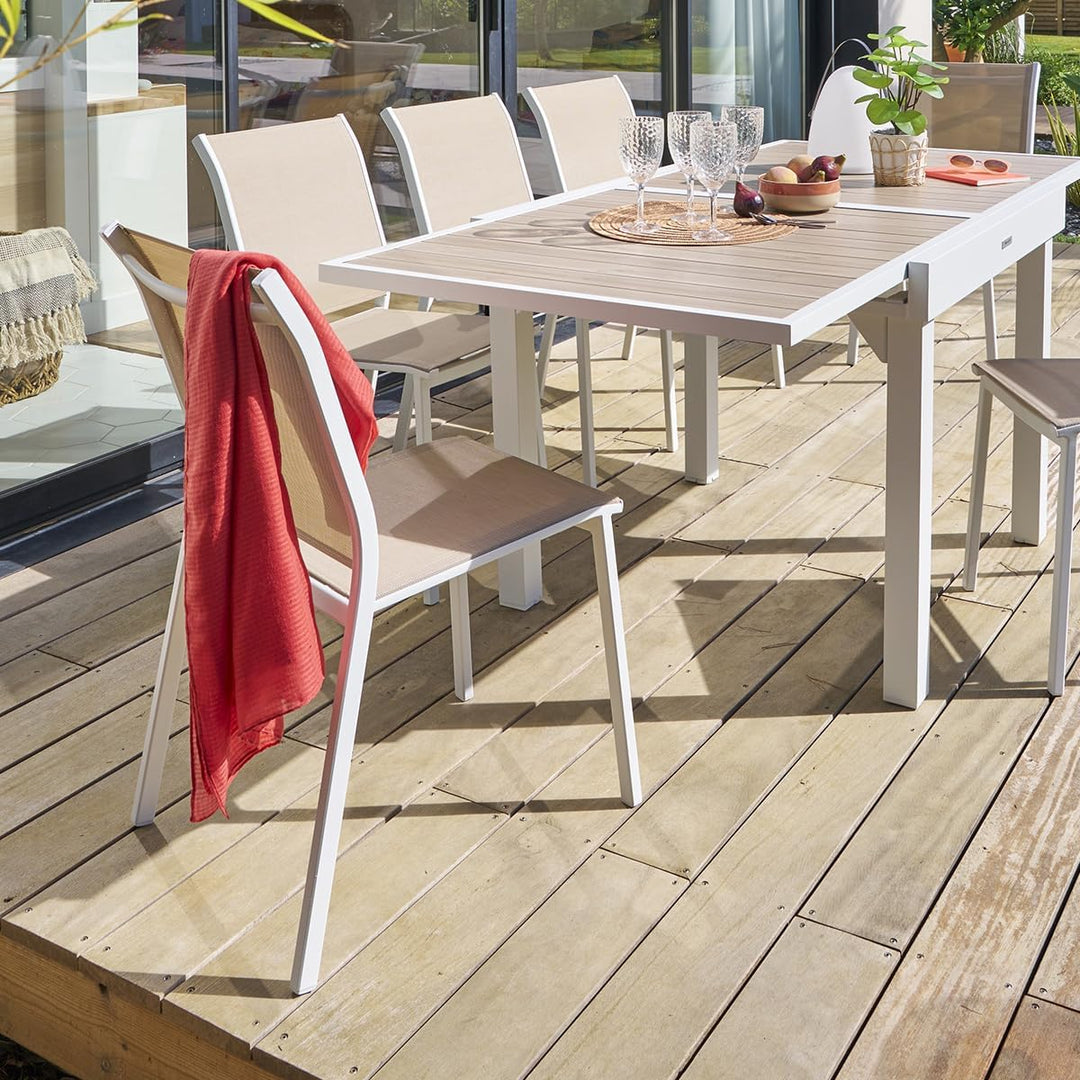 Hespéride Stapelbarer gartenstuhl essentia leinen & weiss aus epoxybehandeltem Aluminium