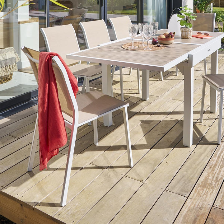 Hespéride Stapelbarer gartenstuhl essentia leinen & weiss aus epoxybehandeltem Aluminium