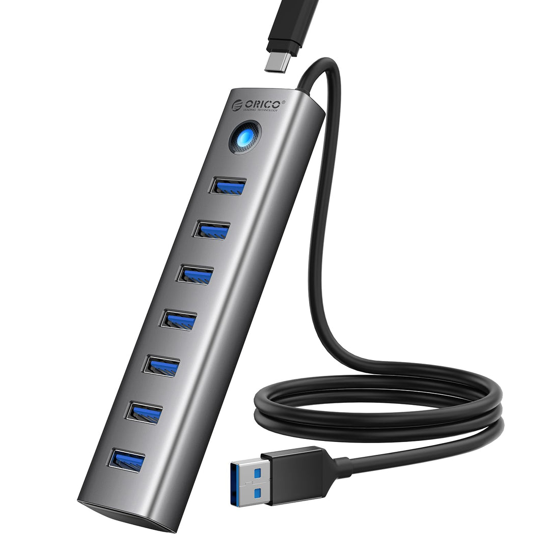 ORICO 7-Port USB-Hub - Aluminium USB Verteiler mit 100 cm Kabel, USB 3.0 5Gbps Datenrate, 5V 3A Type