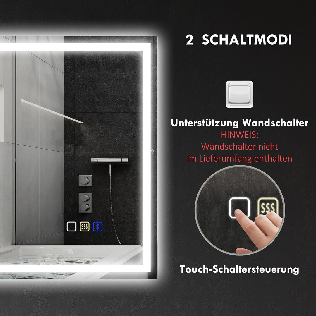HOMCOM Badspiegel mit Beleuchtung 100x80 cm LED Spiegel Wandspiegel mit Bluetooth-Musikfunktion Memo