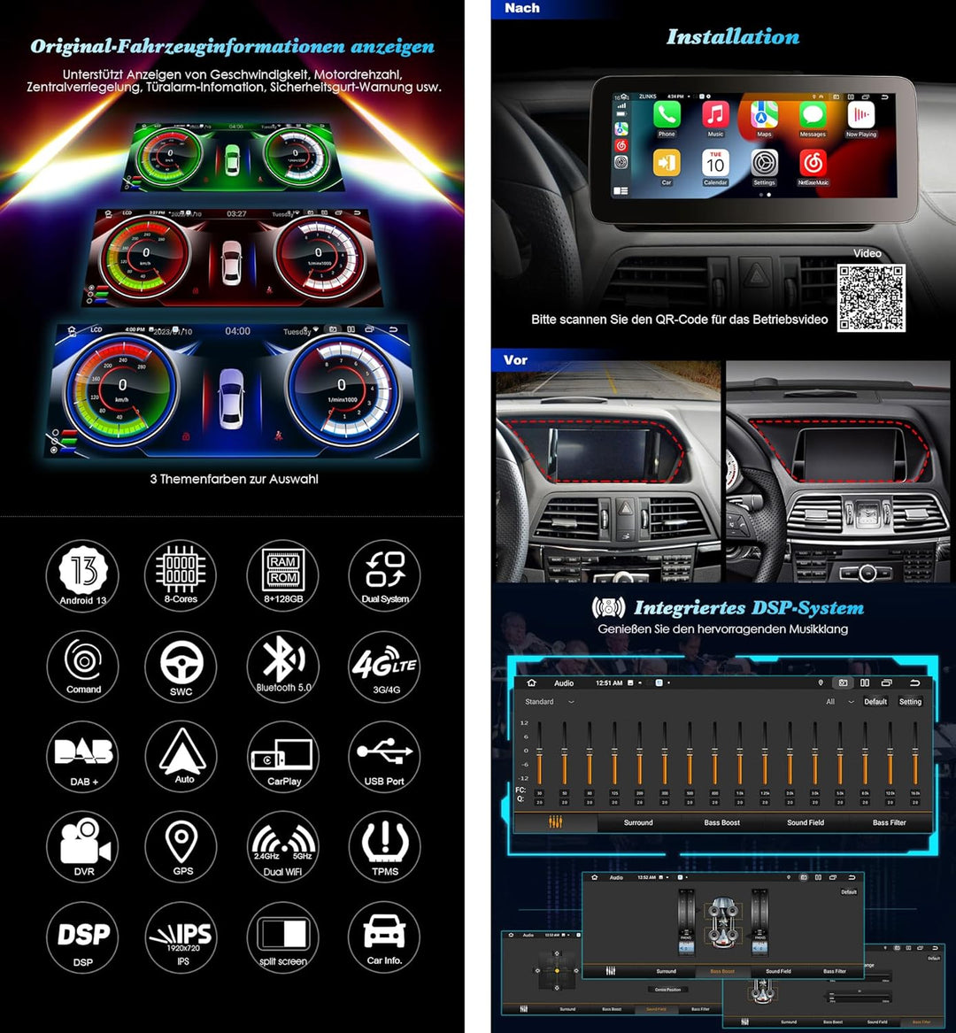 10,25 Zoll IPS Bildschirm 8-Kern Android 13 DAB+ Autoradio für Mercedes E-Klasse W207 C207 A207 NTG