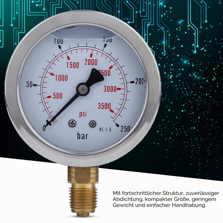 Hydraulisches Manometer-Set, Hydraulikdruckprüfer M16*2-BSP1/4 + 0~250bar/3600psi1,5 m Schlauch, Hyd