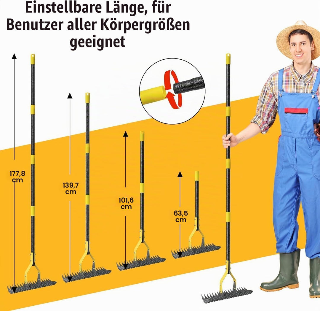 Rechen, 178cm Robuster Rechen zur Beseitigung von Moos und Rasenfilz mit scharfer Klinge für die Ent