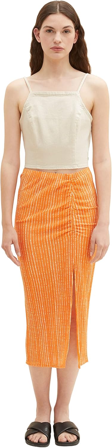 TOM TAILOR Denim Damen Rock mit Schlitz & Muster XS 31713 - Mango Batik Vichy Print, XS 31713 - Mang