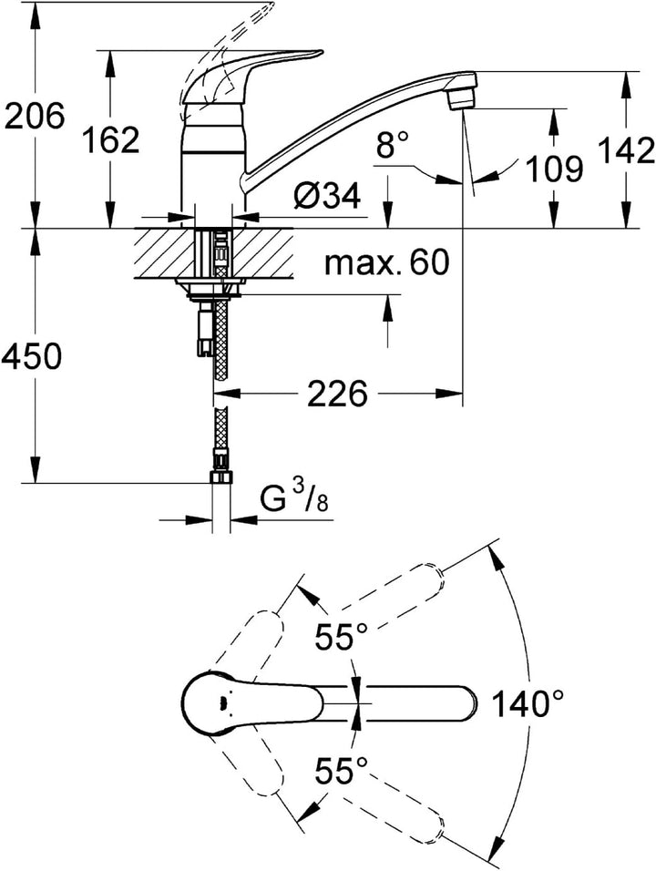 GROHE Euroeco | Küchenarmatur - Spültischbatterie | 32750000, Silber, Chrom, Chrom