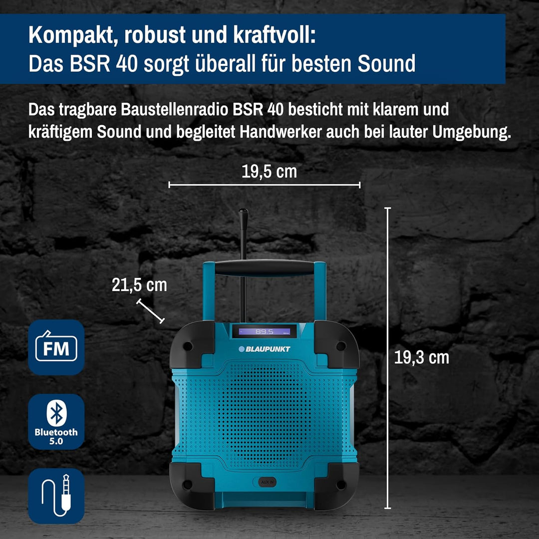 Blaupunkt BSR 40 Baustellen Radio, Robustes Radio für Baustelle Werkstatt Garten, Bluetooth 5.3 UKW