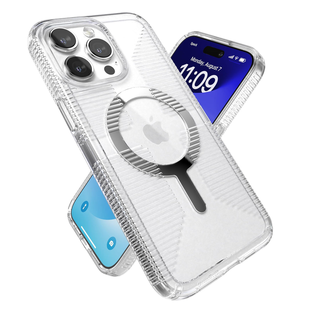Speck Transparente Schutzhülle für iPhone 15 Pro Max – Schlank, gebaut für MagSafe, Fallschutzgriff