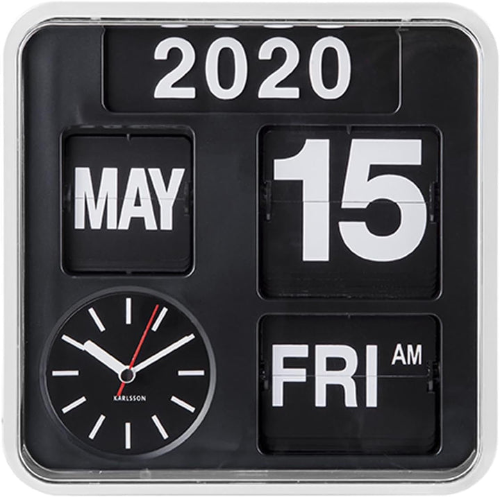 KARLSSON KA5364WH - Mini-Wanduhr mit Kalender - Fallblattanzeige - Weiss