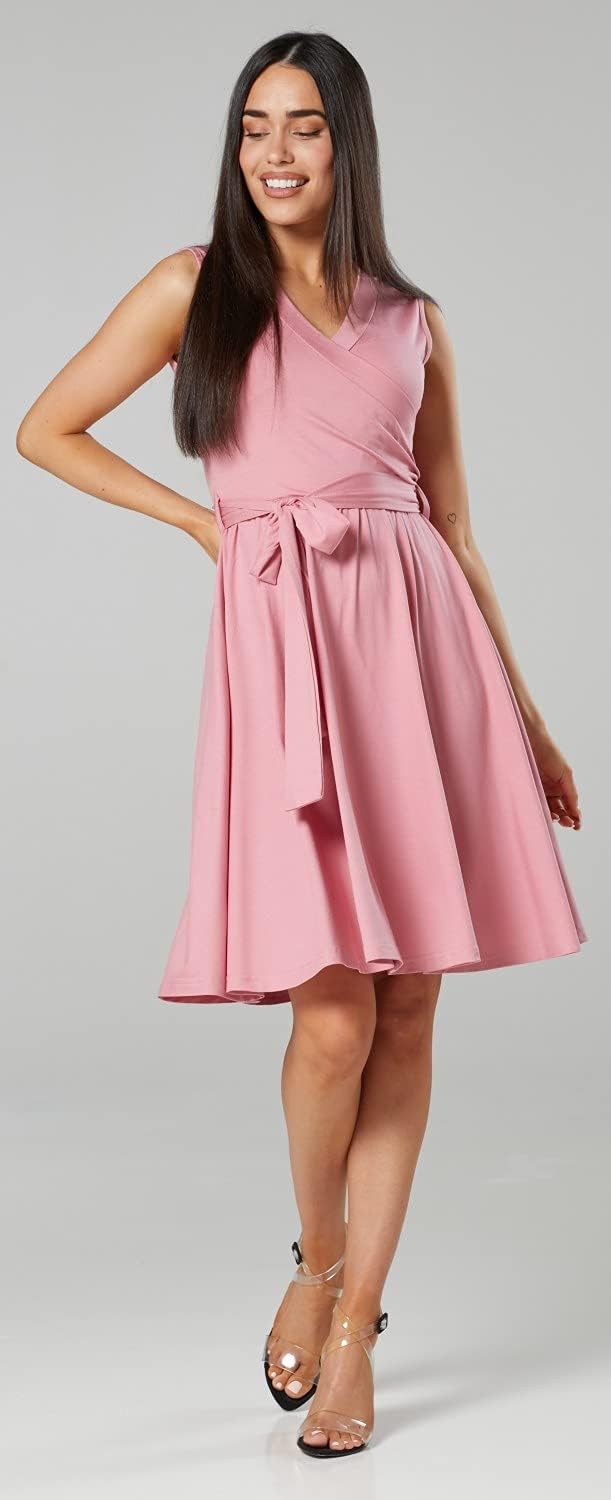 HAPPY MAMA. Damen Umstands Stillkleid Lagendesign V-Ausschnitt Empire-Taille. 078p 36 Altrosa, 36 Al