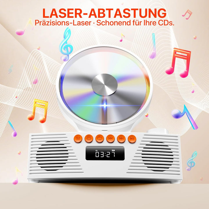 ROADOM Retro CD-Player mit Bluetooth 5.3 & Dualen Lautsprechern, 4000mAh Akku, 6-in-1 Wiedergabe (CD