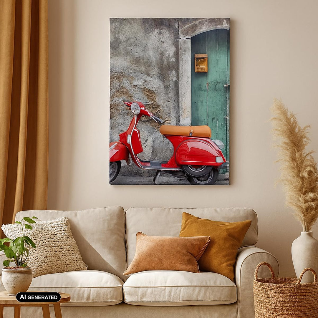Bilder auf Leinwand Scooter transport italien retro Leinwandbild mit Rahmen 45x80cm Wandbilder Dekor