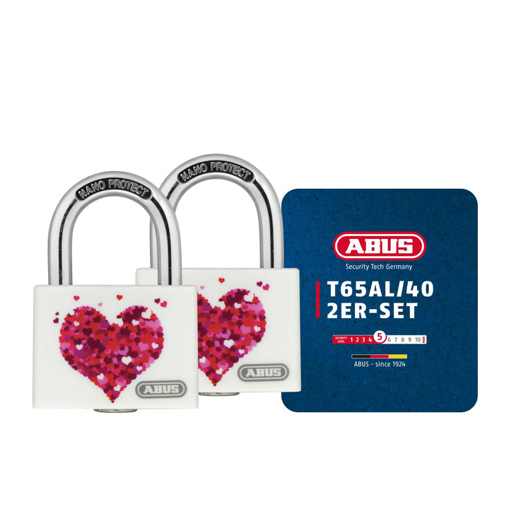 ABUS Vorhängeschloss T65AL/40 myLove - mit Herz-Motiv - individuell beschreibbar - Spindschloss - ma