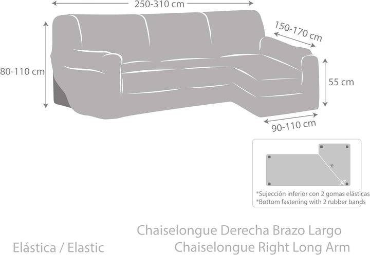 Eysa Cora bielastisch Sofa überwurf Chaise Longue rechts, frontalsicht, Farbe 01-beige, Polyester-Ba