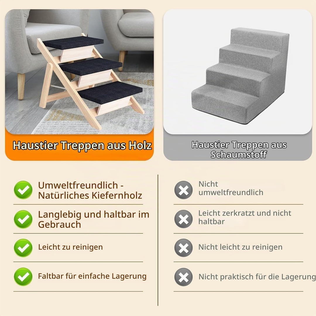 Holz-Hundetreppe &amp; Rampe 2-in-1, Klappbar und Tragbar für Kleine und Mittelgrosse Hunde sowie Katzen