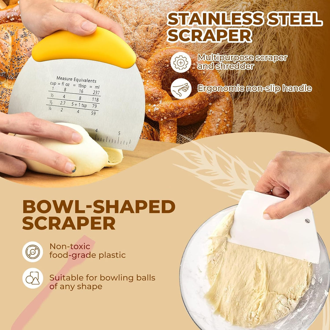 11-teilig Gärkorb Brot Set, Sauerteig Starter Set, Gärkörbchen Rund 25cm, Brot Backen Zubehör, 730ml