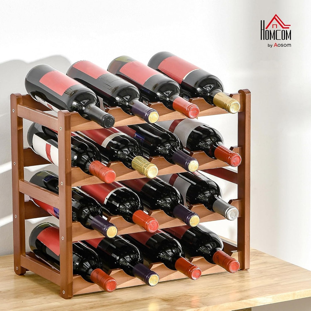 HOMCOM Weinregal für 16 Flaschen Stapelbar Flaschenregal Flaschenhalter Weinflaschenhalter aus Bambu