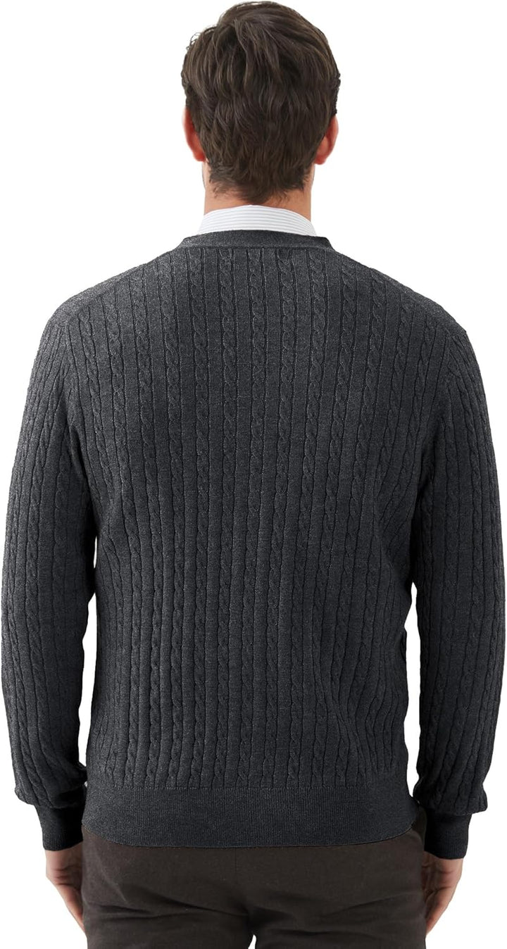 Kallspin Herren Strickjacke aus Wollmischung Zopfstrick Cardigan mit Knopfverschluss und Taschen S D