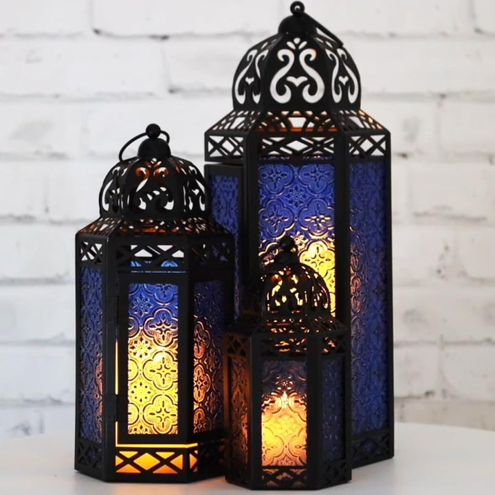 Decorative Candle Lantern Set for Home Room Decor, Cobalt Kobalt Set of 3, Kobalt Set of 3
