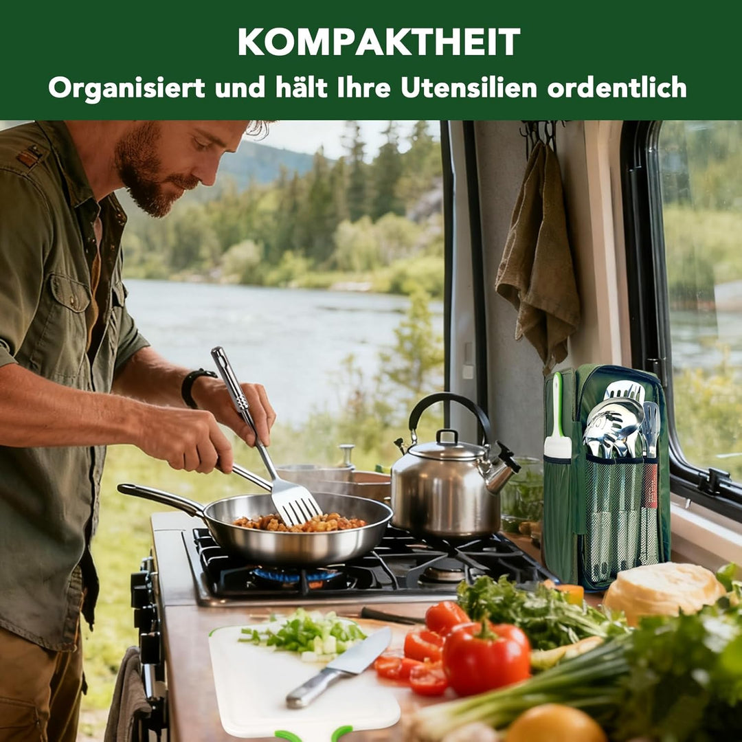 Camping Küchenhelfer Set mit wasserdichte Tasche für Camping Kochgeschirr,Camping Geschirr,Klein und