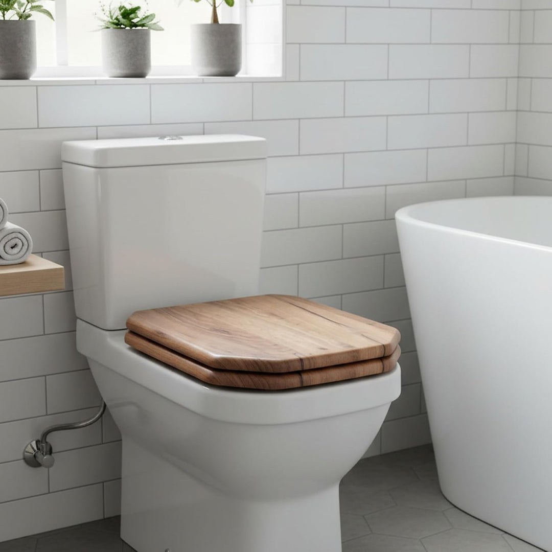 MDF-Toilettensitz, Klodeckel Holz, Premium Quadrat-Förmig Toilettendeckel Mit Soft-Close-Mechanismus
