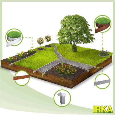 IRKA Rasenkantenband Cortenstahl Garten 25cm x 10m x 1mm | Cortenstahl Rasenkante Rost mit Versteifu