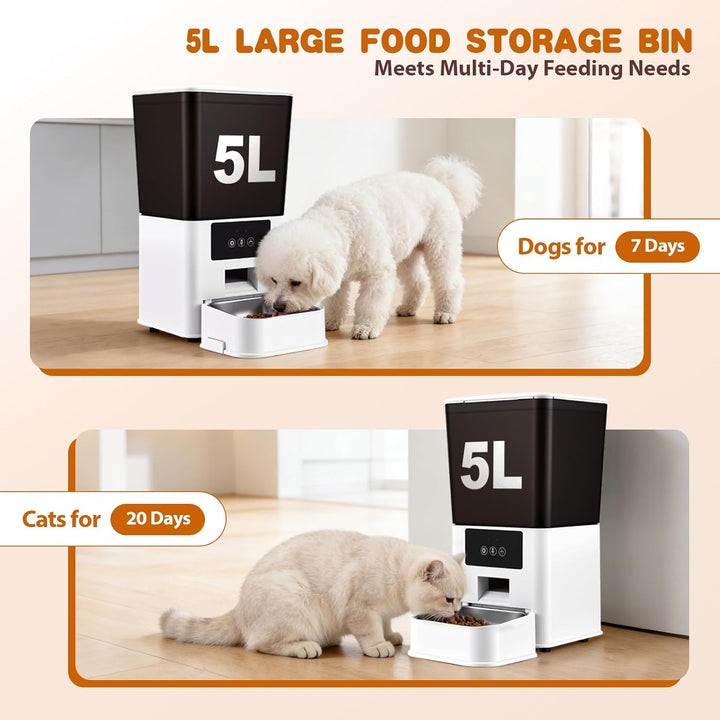 Futterautomat Katze 5L mit App Steuerung,15g Portionen für Katzen &amp; Hunde | Katzenfutter Automat mit