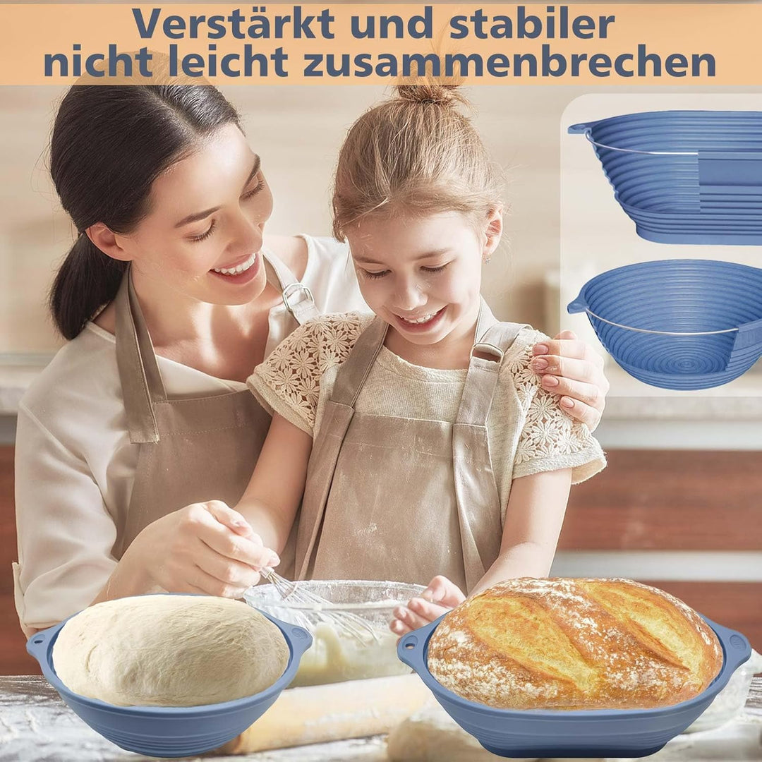 Silikon Gärkörbchen für Brot, 28 cm Gärkorb Oval und 25 cm Gärkorb Brot Rund, Faltbarer, Verbesserte