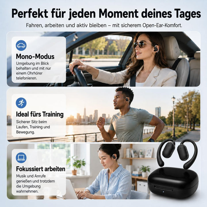 Open Ear Bluetooth Kopfhörer 5.4, Kabellose Sport Ohrhörer mit Ohrbügel, IPX7 wasserdicht, 50 Std. S