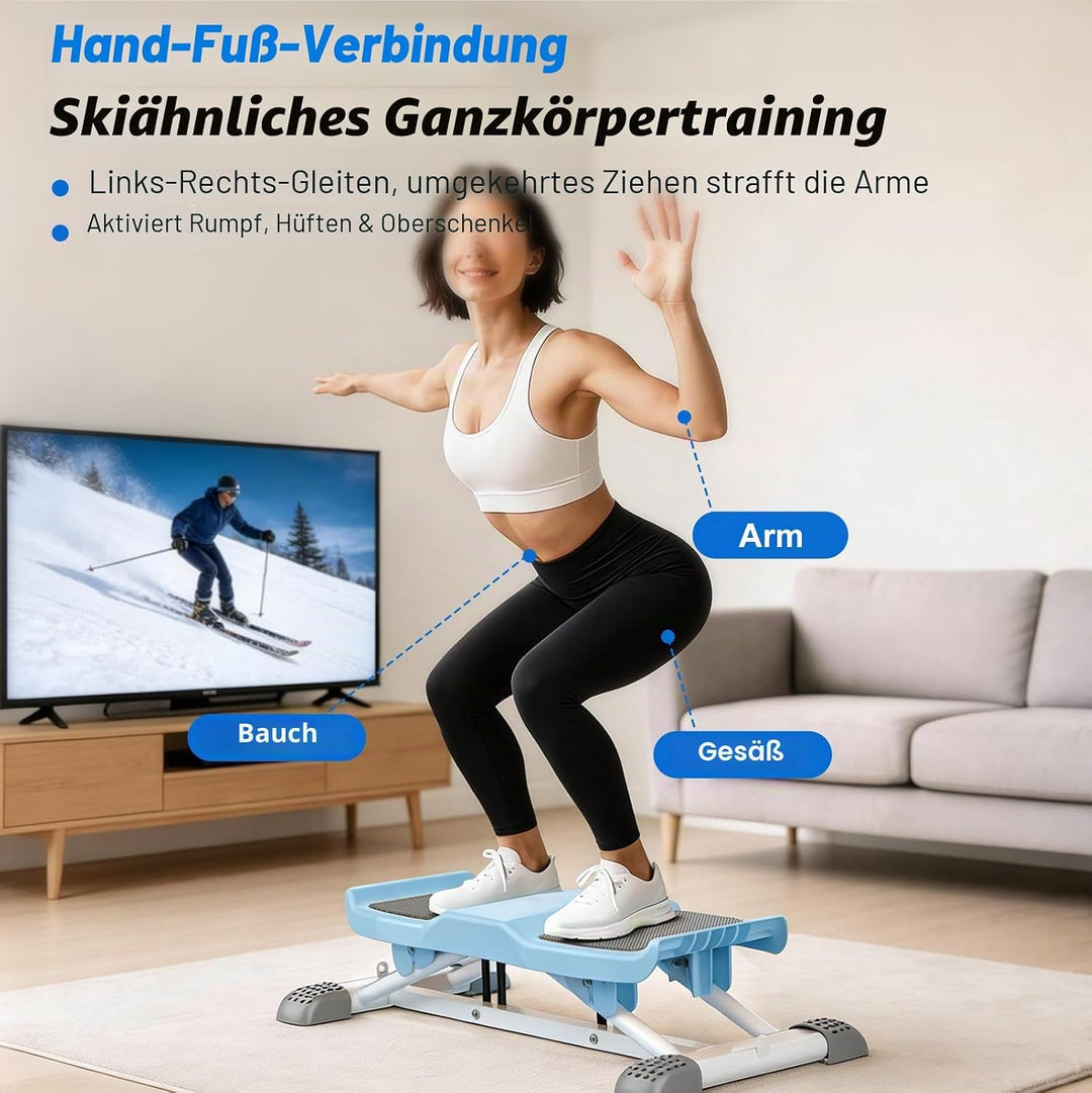Mini Stepper mit Widerstandsbändern, Ski-Simulator Stepper für Zuhause, Geräuschlos und Rutschfest,