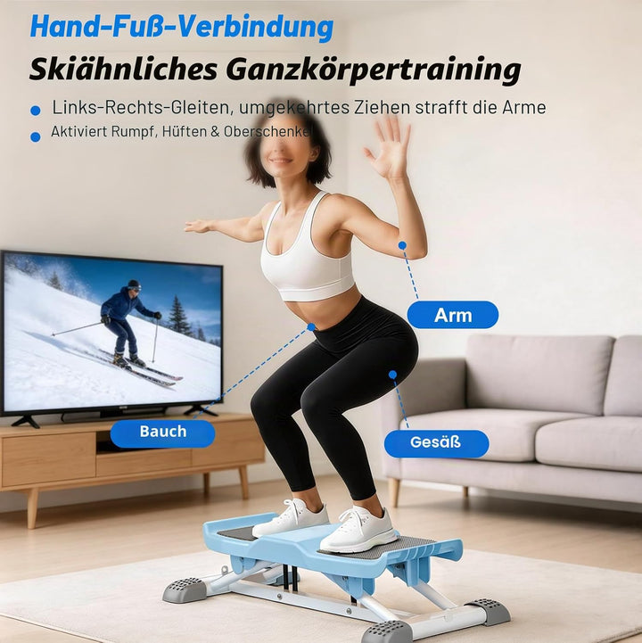 Mini Stepper mit Widerstandsbändern, Ski-Simulator Stepper für Zuhause, Geräuschlos und Rutschfest,