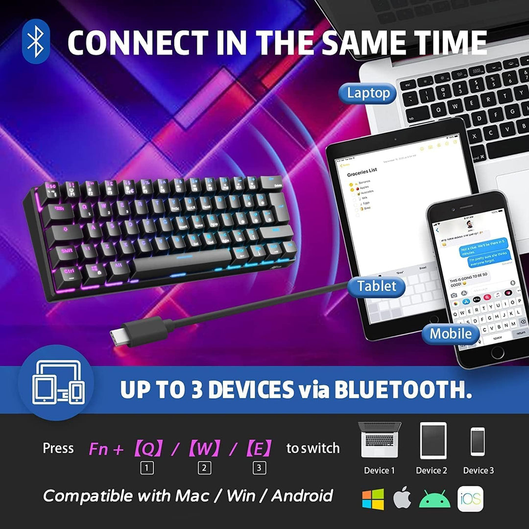 RK ROYAL KLUDGE RK61 Mechanische Tastatur 2,4 GHz Kabellose/Bluetooth/Verkabelte 60% Gaming Tastatur
